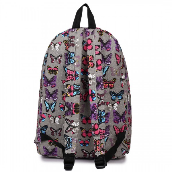 E1401B - Miss Lulu Large Backpack Butterfly Grey